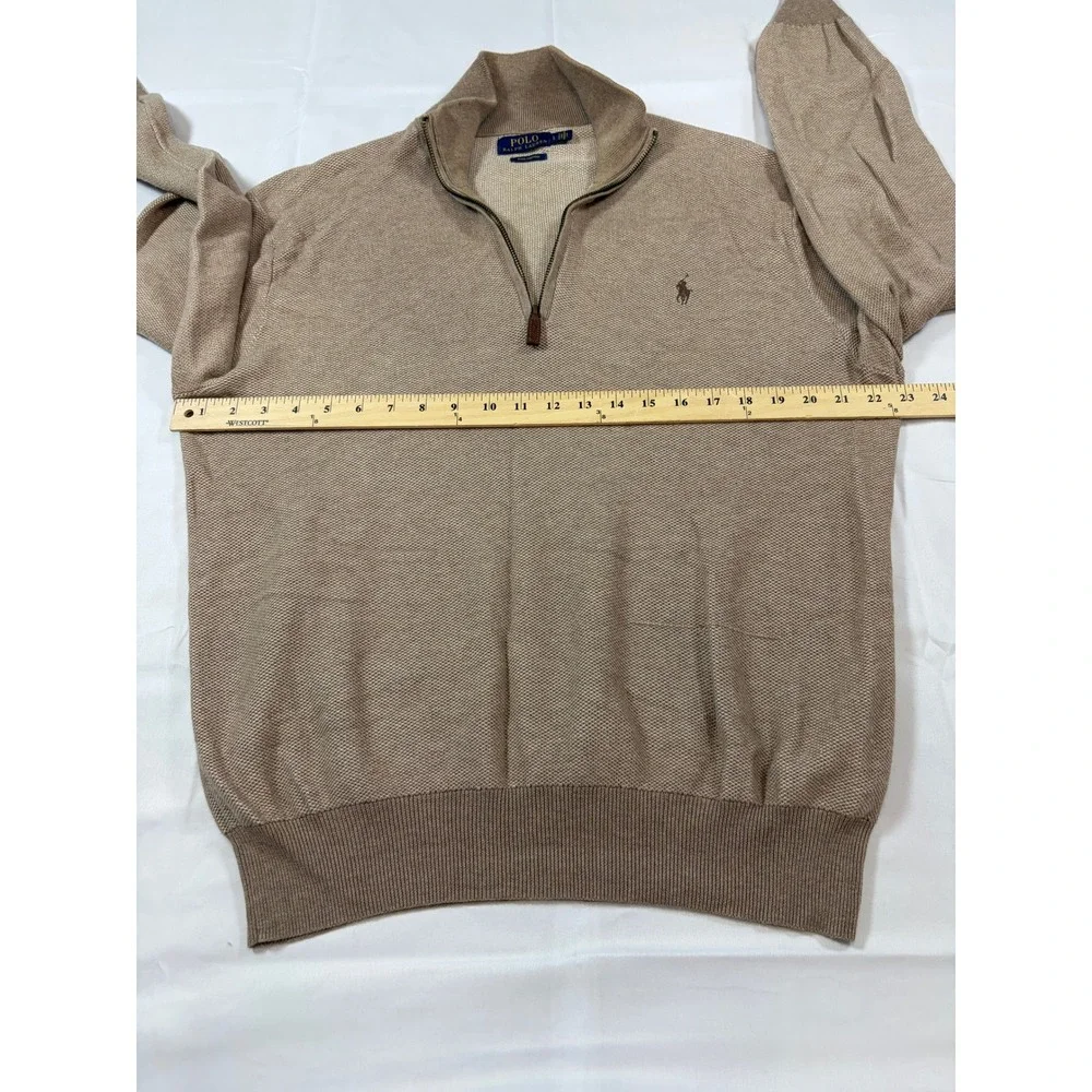 Polo Ralph Lauren Mens Large Tan Pima Cotton Textured Quarter Zip Sweater L